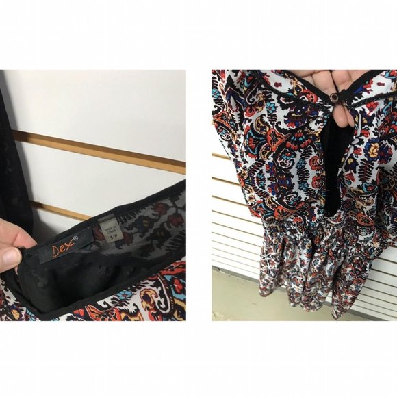 Dex Smocked Waist Festival Print Chiffon Mini Dress with Faux Leather Trim - Picture 4 of 4